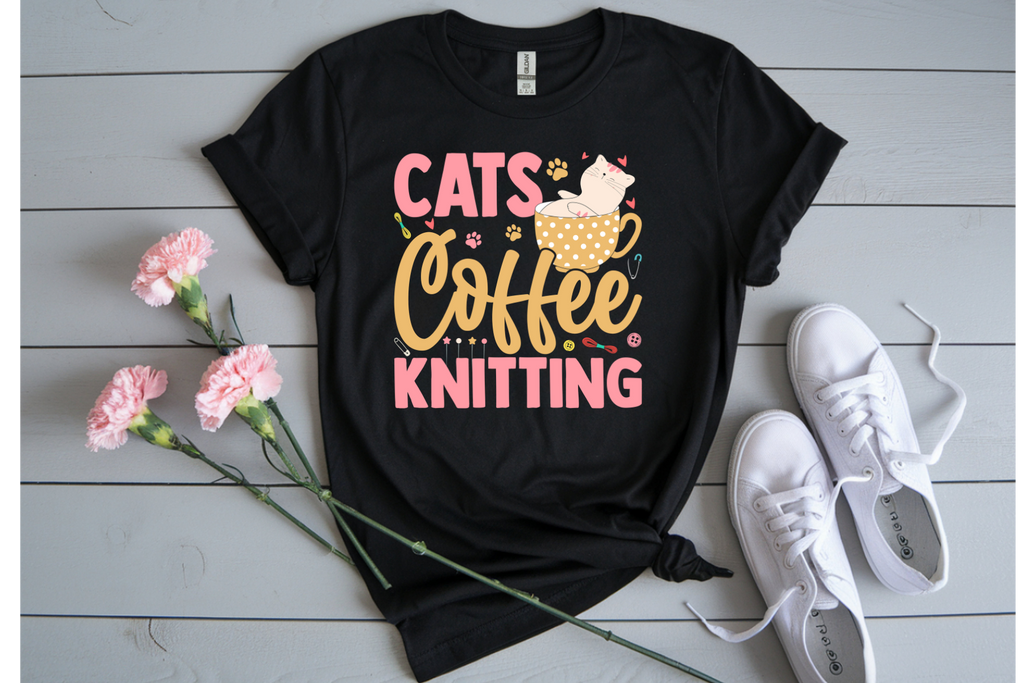 Cats, Coffee, Knitting Tee