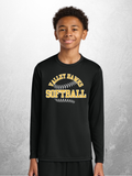 Valley Hawks Softball arch design on youth black performance long sleeve