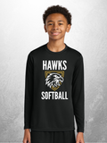 Hawks Softball vertical design on youth black performance long sleeve