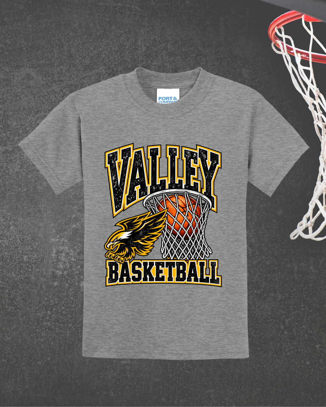 Valley Basketball fundraiser tee in Grey