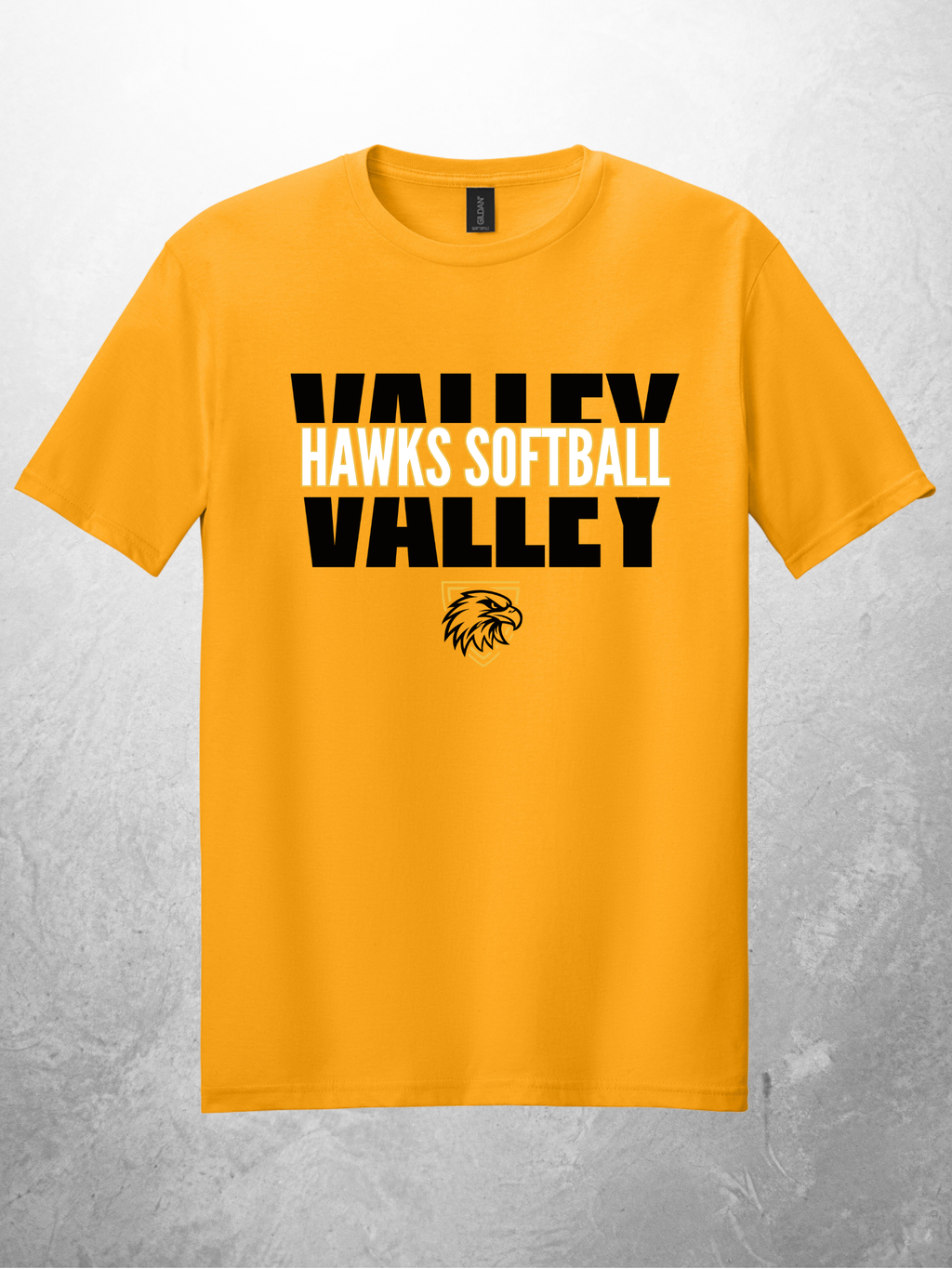 Hawks Softball block design on gold tee