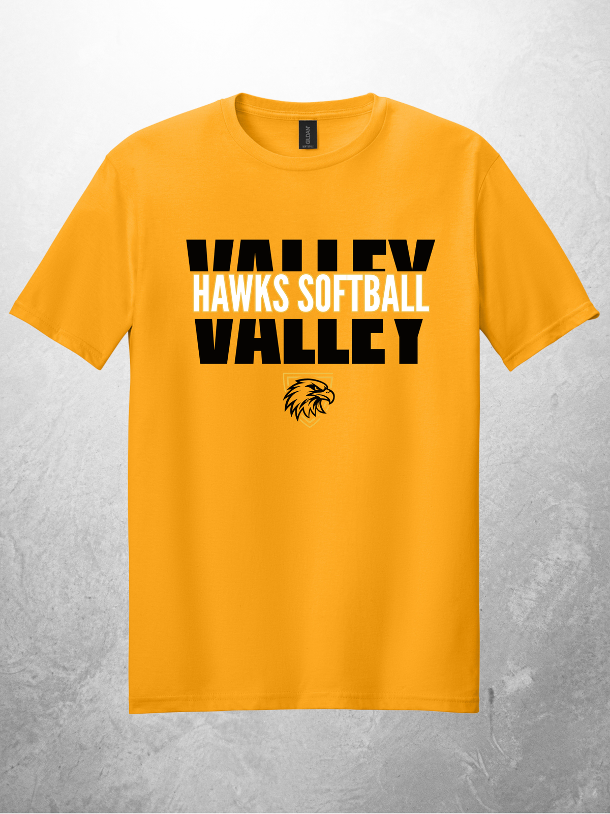 Hawks Softball block design on gold tee
