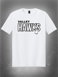 Valley Hawks logo design on white tee