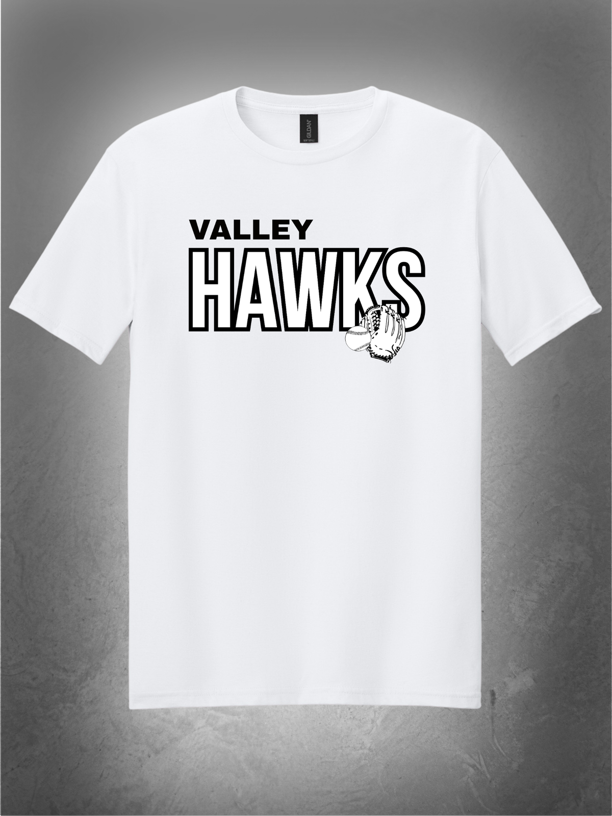 Valley Hawks logo design on white tee