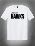 Valley Hawks stacked design on white tee