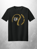 Hawks Softball swirl design on black tee