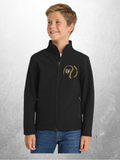 Hawks Softball swirl design youth black soft shell jacket mockup