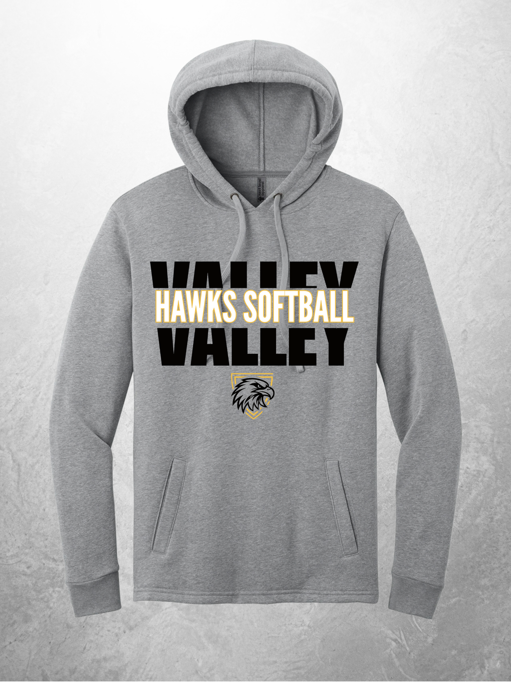Hawks Softball block design on heather gray hoodie