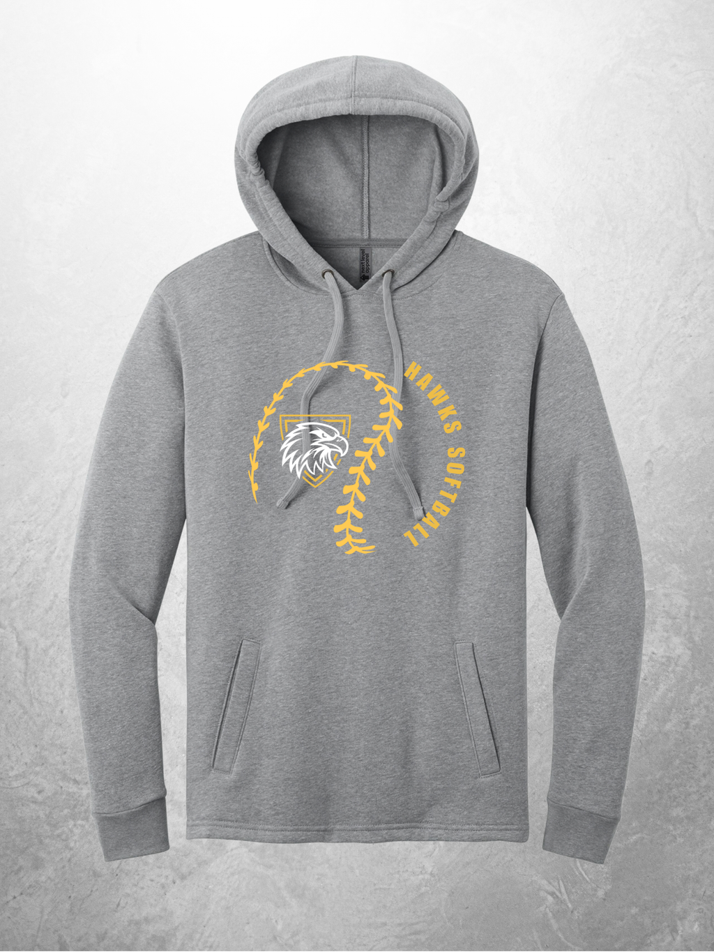 Hawks Softball swirl design on heather gray hoodie
