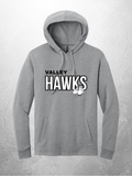 Valley Hawks logo design on heather gray hoodie