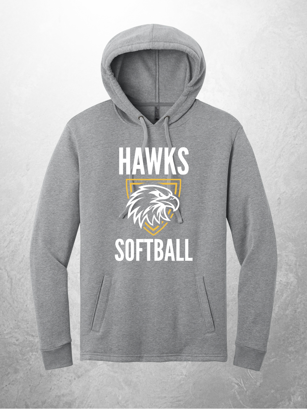 Hawks Softball vertical design on heather gray hoodie