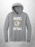 Hawks Softball vertical design on heather gray hoodie