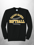 Valley Hawks Softball arch design on black crewneck