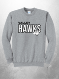 Valley Hawks contrast logo design on athletic heather crewneck