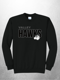 Valley Hawks tonal logo design on black crewneck