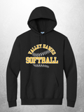 Valley Hawks Softball arch design on black adult hoodie