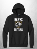 Hawks Softball vertical design on black adult hoodie