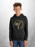 Hawks Softball swirl design on youth black hoodie
