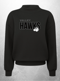 Valley Hawks logo design on black mock neck sweatshirt